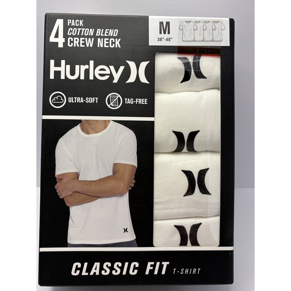 (NEW) - Hurley T-shirt Men's Medium 4 Pack White - Classic Fit